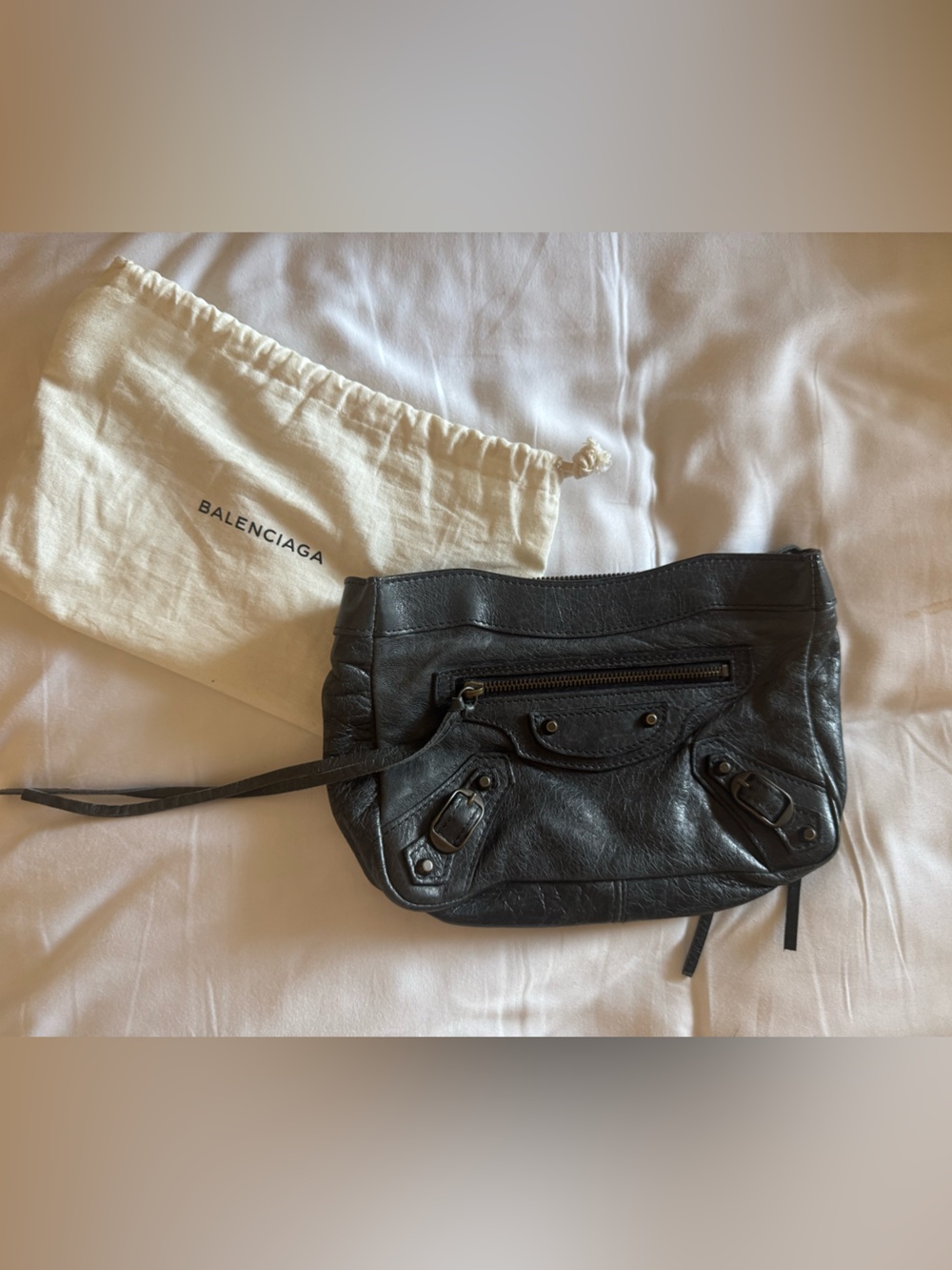 Balenciaga Makeup Pouch Clutch Anthracite Agneau Lambskin